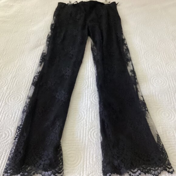 ESCADA Black Lace Flared Pants With Floral Pattern Lined Size 42/12/L - Picture 1 of 14
